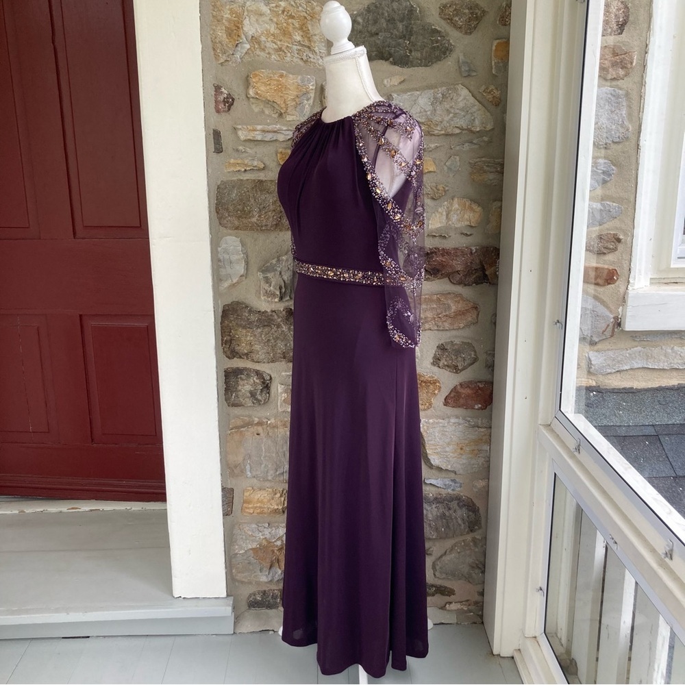 TERANI EVENING M1447 Embellished Beaded Jersey Sheer Sleeve Gown Womens 8 - Picture 6 of 16